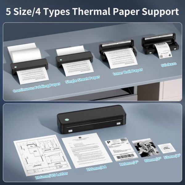 JADENS Portable Wireless Printer – Bluetooth Thermal Printer for Travel, Inkless Printing, Supports 8.5"×11" US Letter Size - Image 6
