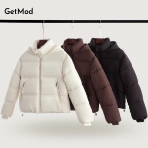 GetMod Classic Fitted Hooded Puffer Jacket – Women’s Winter Coat with Removable Hood & Deep Zip Pockets